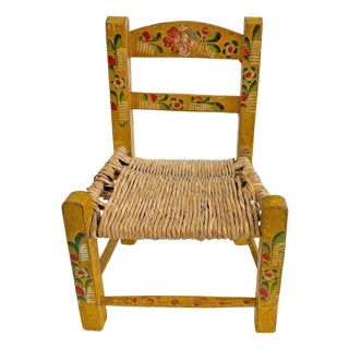 Early 20th Century Mexican Folk Art Painted Children's or Doll's Chair. For Sale