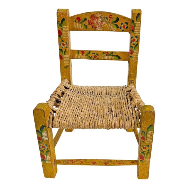 Early 20th Century Mexican Folk Art Painted Children's or Doll's Chair. For Sale