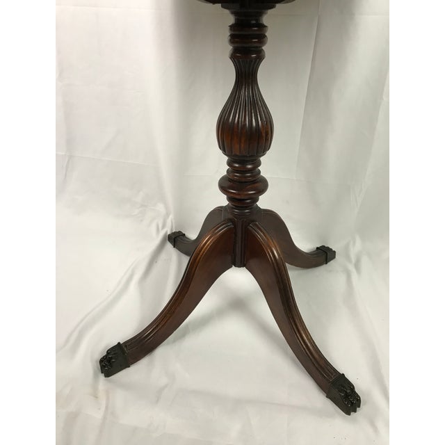 Vintage Mid-Century Regency Mahogany Drum Table With Carved Paw Feet For Sale - Image 4 of 11