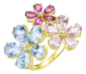 Nina Zhou 6.46ctw Aquamarine, Morganite, Pink Tourmaline & Diamond Flower Cocktail Ring (All Sizes Available)