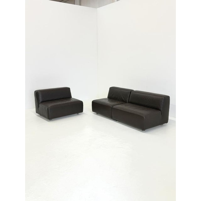 Vintage Space Age Leather Modular Sofa in Dark Brown, 1980s, Set of 3 For Sale - Image 11 of 11