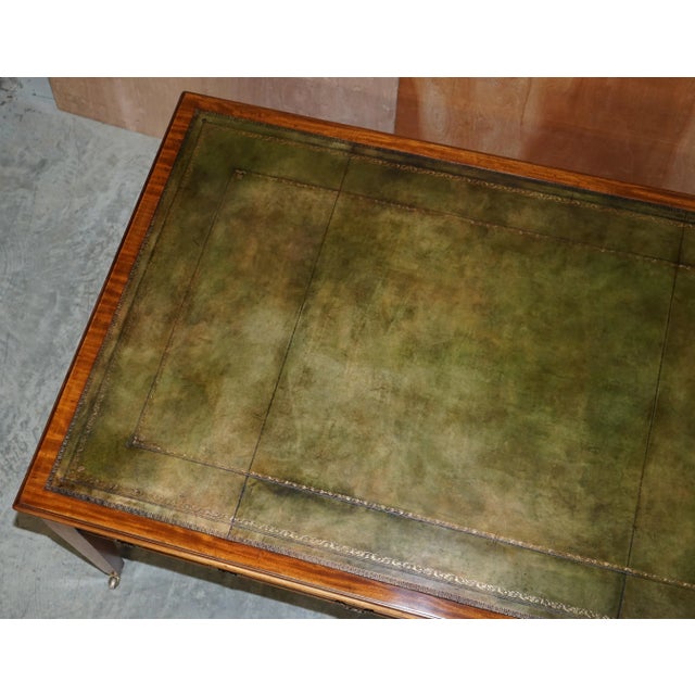 Double Sided Victorian Green Leather & Hardwood Dining Table, 1880s For Sale - Image 4 of 18