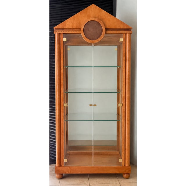 Hickory White Neo-Classical Biedermeier Style Walnut Vitrines Cabinets - Pair For Sale - Image 4 of 8