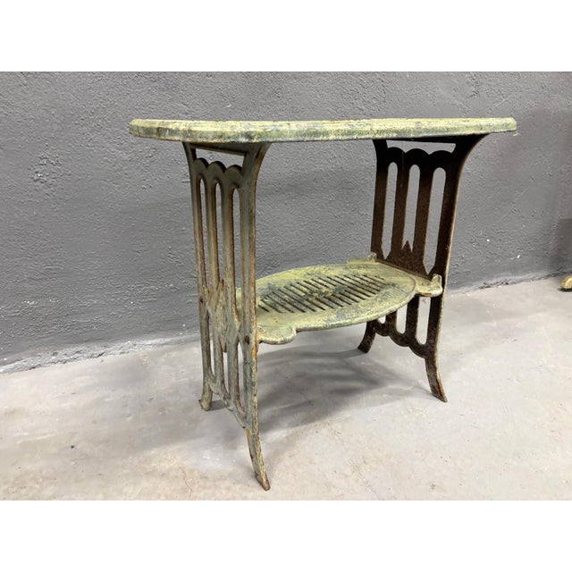 Vintage Metal Table with Integrated Opening and Lower Shelf For Sale - Image 3 of 7