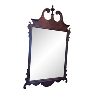 Mid 20th Century Chippendale Style Mahogany Finish Wall Mirror With Swan-Neck Pediment and Urn Finial For Sale