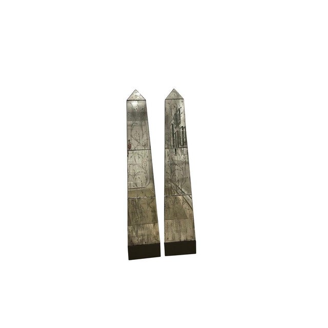 1980s Obelisk Form Mirrored Panels with Botanical Etchings - A Pair ...