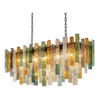 Italian Rectangular Listelli Murano Glass Chandelier by Simoeng for Simoeng For Sale