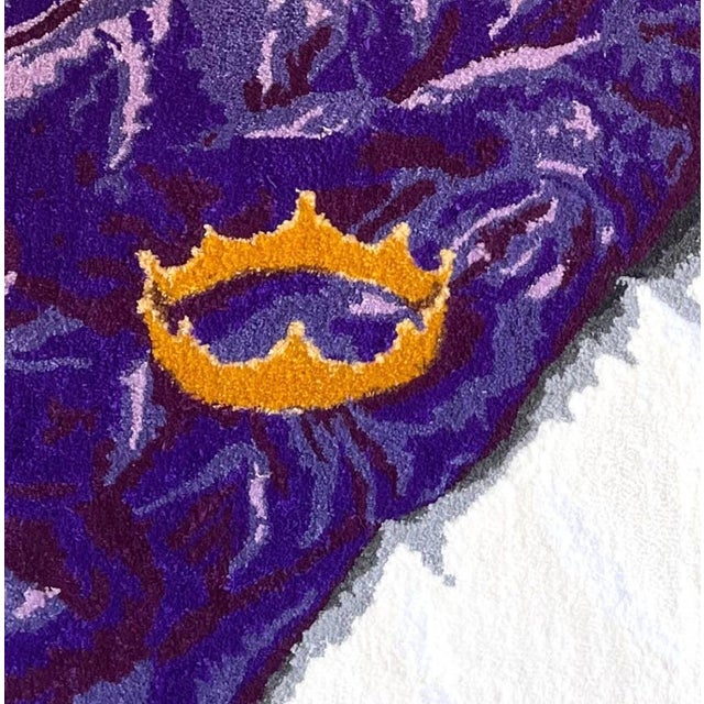 Cedric Vu "I Love Machiavelli" Tufted Yarn Figurative Portrait, Purple Bed, Gold Crown, Contemporary California Textile Art, Pop Art, 2025 For Sale - Image 4 of 8