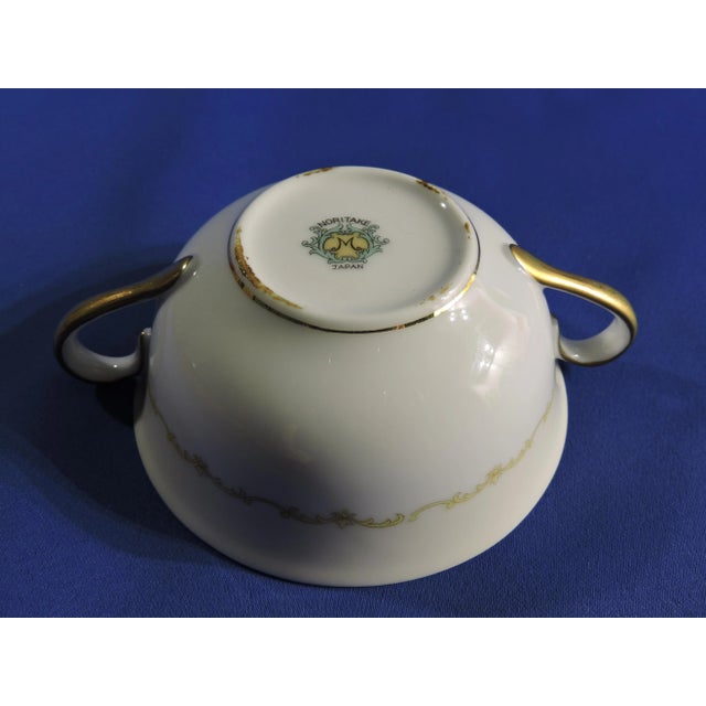 Early 20th Century Noritake Morimura Bro's Japanese Porcelain Echinacea & Rose Double Handled Cream Soup Cups & Saucer Set- 16 Pieces For Sale - Image 12 of 12