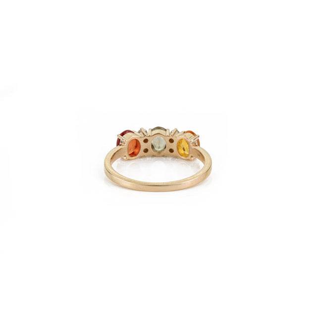 1.53 Carat Multi-Sapphire & Diamond Three-Stone Vintage 14k Gold Ring Size 6 For Sale - Image 10 of 17