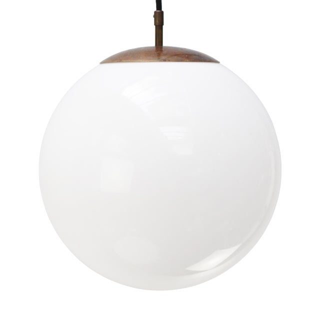 Large Vintage Pendant Light in White Opaline Glass For Sale