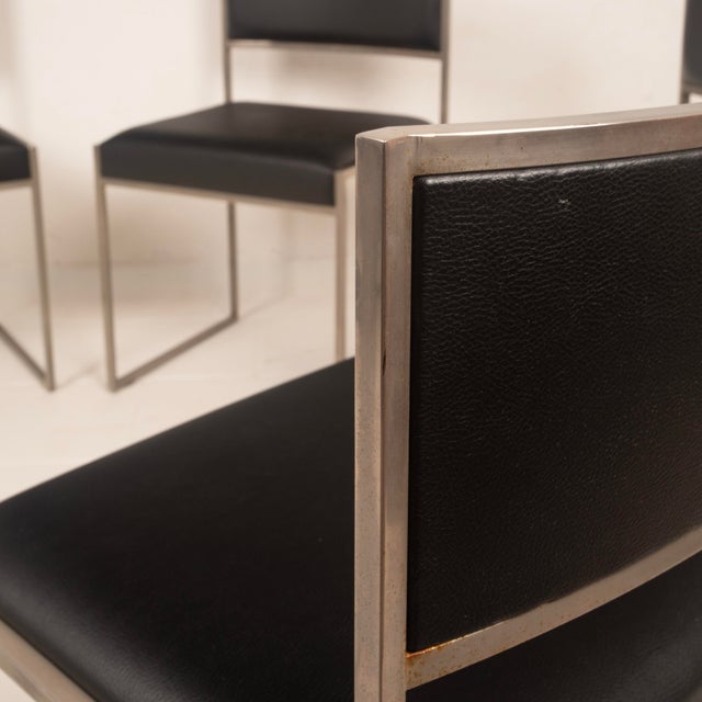 Italian SQ Dining Chairs in Brushed Steel and Black Vegan-Leather, 1970s, Set of 6 For Sale - Image 11 of 18