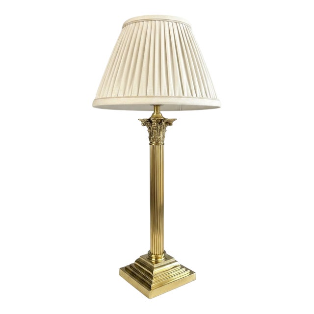 Antique English Brass Corinthian Column Table Lamp, 1880 For Sale
