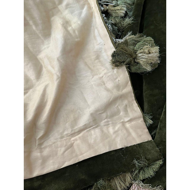 Vintage Elegance Olive Green Velvet Curtain Drape Decorative Tassel Fringe For Sale In Pittsburgh - Image 6 of 7