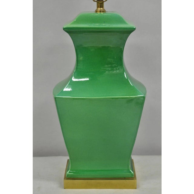 Chinoiserie Vintage Paul Hanson Chinoiserie Green Porcelain Jardiniere Oriental Table Lamp For Sale - Image 3 of 12