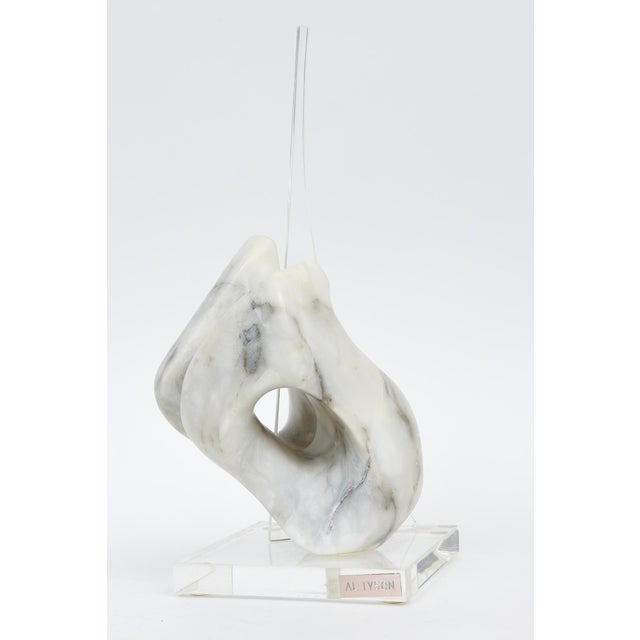 Stone Signed Vintage Carrara Marble and Lucite Sculpture 1970's For Sale - Image 7 of 10