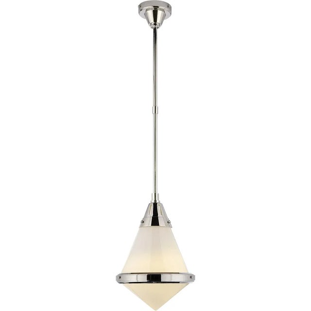 Gale Small Pendant in Polished Nickel with White Glass Designer: Thomas O'Brien Fixture Height: 17.25" Min. Custom Height:...