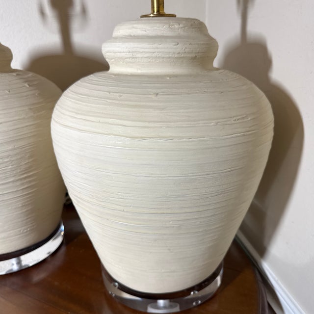 1970s Danish Large Beehive Table Lamps on Lucite Signed - a Pair For Sale - Image 4 of 6