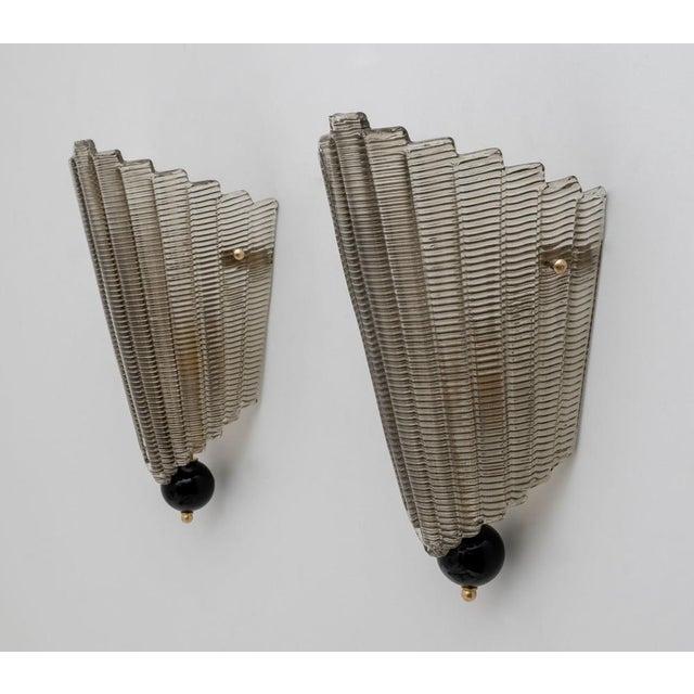 Italian Modern Murano Glass Textured Wall Sconces, 1980s, Set of 2 For Sale - Image 3 of 8