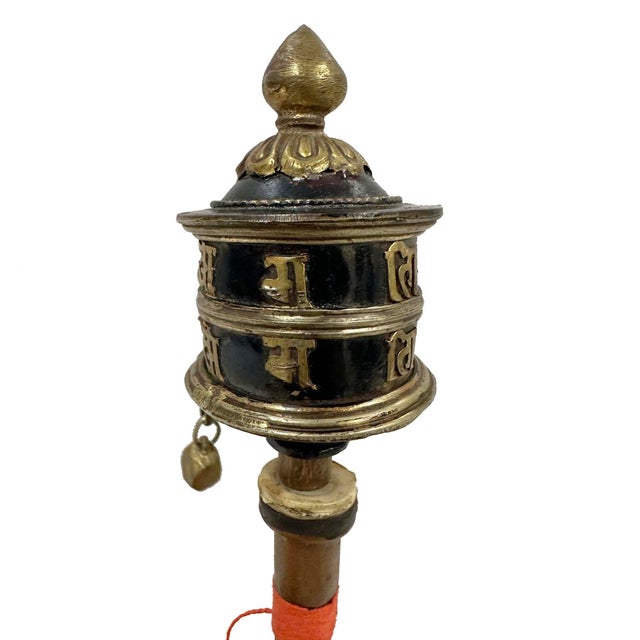 Copper Tibetan Buddhist Handcrafted Handheld Spinning Prayer Wheel For Sale - Image 8 of 9