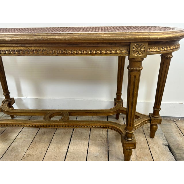 Wood Louis XV Gilded Caned Bench, 1920s For Sale - Image 7 of 10