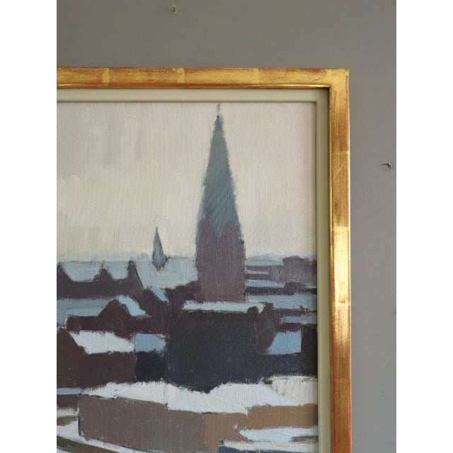 1970 Modernist 'Winter Skyline' Vintage Swedish Cityscape Oil Painting, Framed For Sale - Image 6 of 12