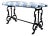 A sweet antique Cast Iron bench in new blue & white woven upholstery. Versatile, solid mid size ready for use.