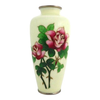 Japanese Ando Cloisonne Co. Floral Roses Cloisonne Enameled Vase C1920 For Sale
