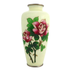 Japanese Ando Cloisonne Co. Floral Roses Cloisonne Enameled Vase C1920