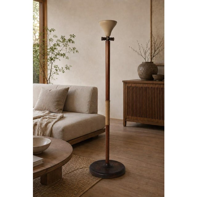 Italian Art Deco Three-Light Rope Ornament Floor Lamp, 1940 For Sale - Image 3 of 8