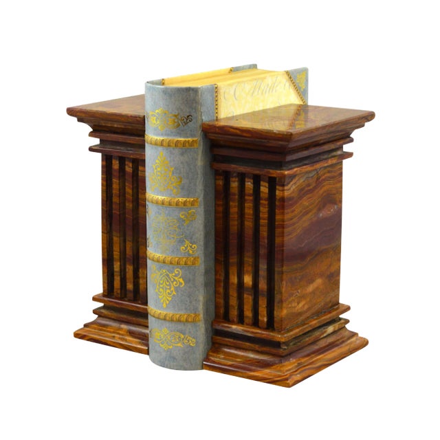 Brown Marble Bookends - a Pair For Sale