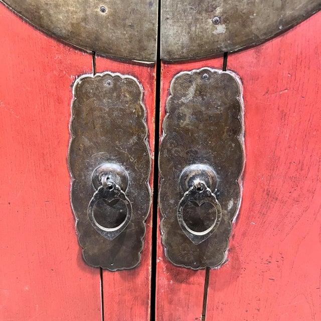 19th Century 19th Century Elegant Antique Red Chinese Cabinet Wedding Chest For Sale - Image 5 of 12