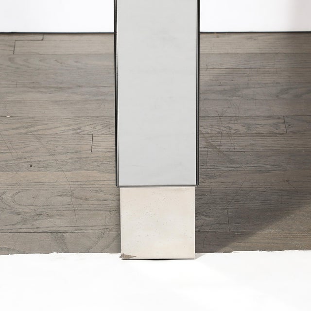 Modern Modernist Mirrored & Polished Steel Console Table W/ Brutalist Tile Motif For Sale - Image 3 of 18