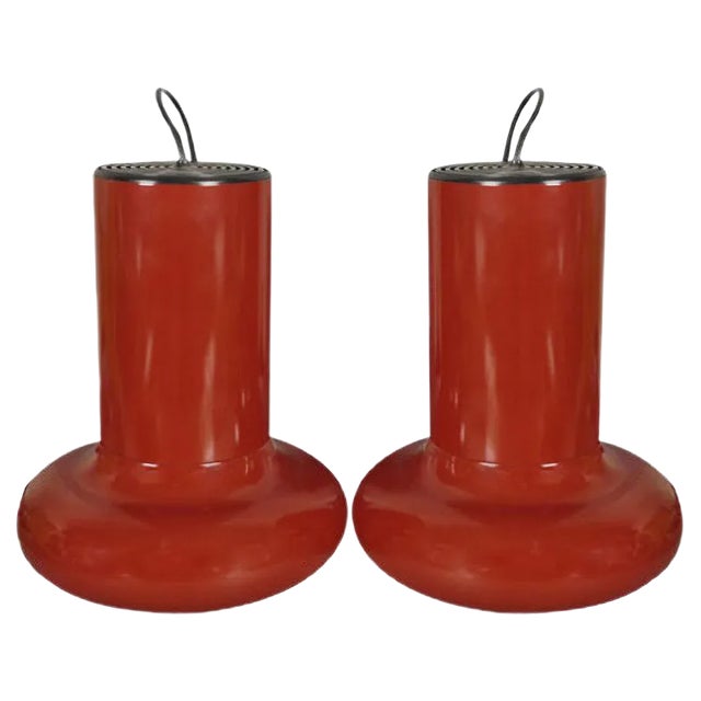 Vintage Pendant Lamps in Bordeaux Metal, 1970s, Set of 2 For Sale