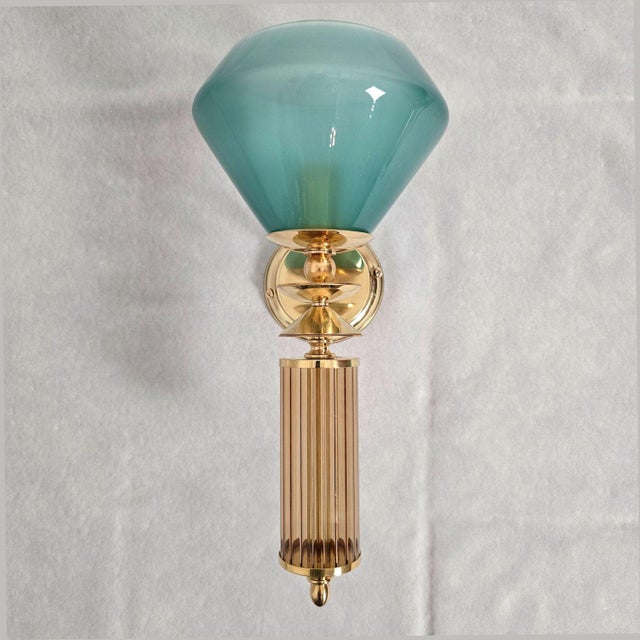 1990s 1990s Pair of Blue and Beige Murano Glass Sconces For Sale - Image 5 of 11