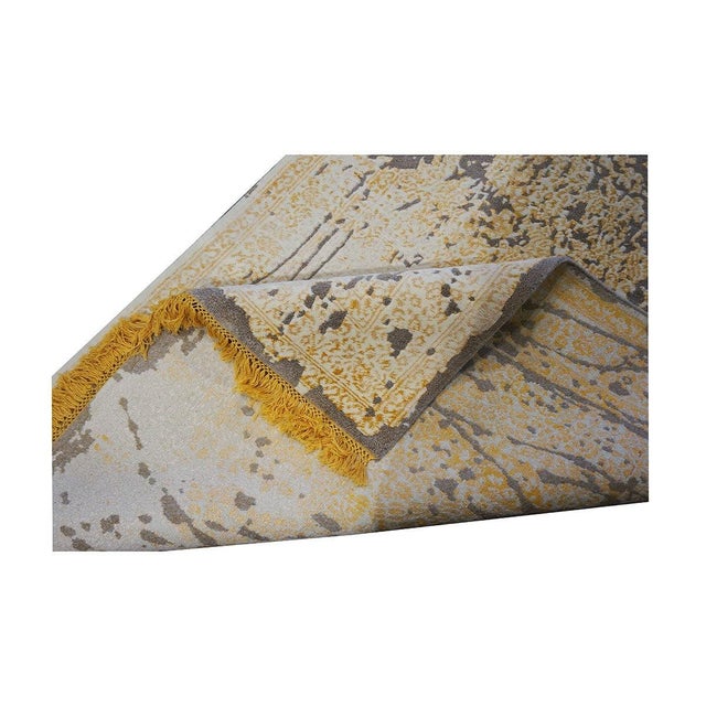 Nepalese Modern Wool & Silk 4X6 Gold, Grey & Ivory Handmade Area Rug #1143785 For Sale - Image 4 of 4