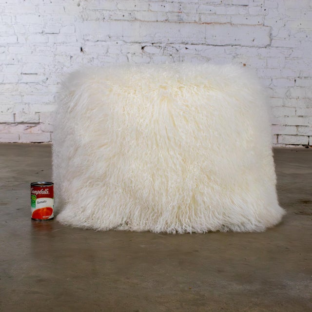 Late 20th to Early 21st Century Modern Square Ottoman or Pouf With White Mongolian Sheepskin For Sale - Image 18 of 18