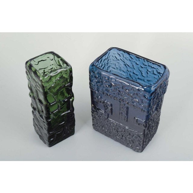 Göte augustsson for ruda glasbruk two art glass vases, ca. 1960/70s. Rectangular vases in textured pressed glass, one in...
