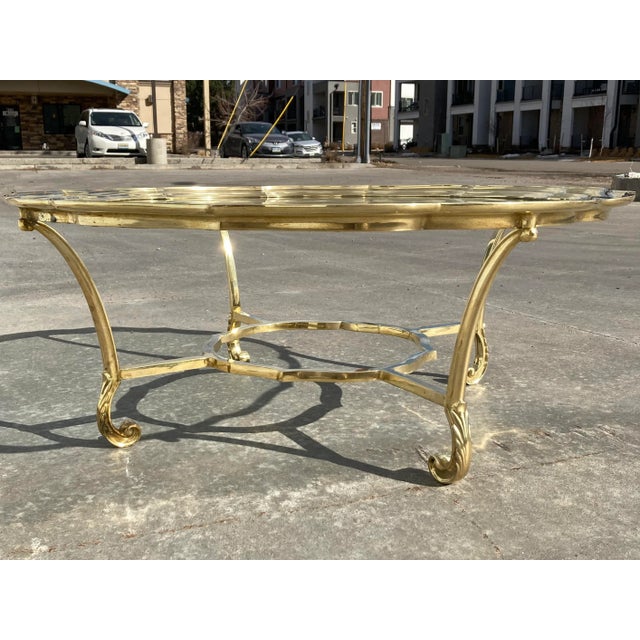 Scalloped Brass & Glass Coffee Table Manner of Labarge Italy For Sale - Image 13 of 13