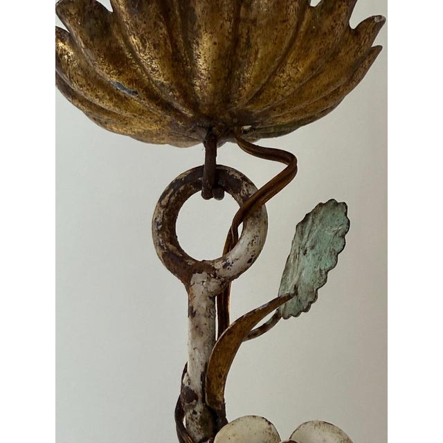 Italian Florentine Tole Flower Chandelier in Gilt Iron, 1950 For Sale - Image 11 of 18