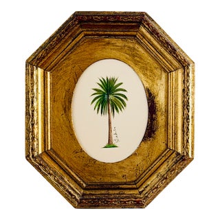 Original Hand-Painted Palm Tree Painting in a Vintage Italian Frame For Sale