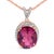 Contemporary 14K Rose Gold Vermeil Sterling Silver 1/5 Cttw Diamond Pink Quartz Oval Pendant Necklace For Sale - Image 3 of 4