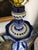 Blue Antique Delft Candlestick Lamp With Navy Silk Shade For Sale - Image 8 of 12