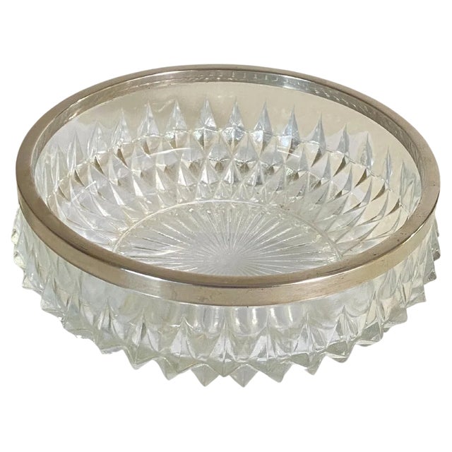 20th Century Glass Dish Vide-Poche Bowl Glass and Metal Round Pattern, France For Sale