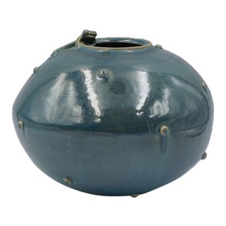 V Chin Blue Teal Lustre Porcelain Vase Vorakit Chinookoswong Frog For Sale