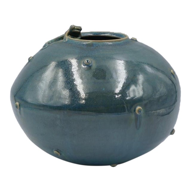 V Chin Blue Teal Lustre Porcelain Vase Vorakit Chinookoswong Frog For Sale