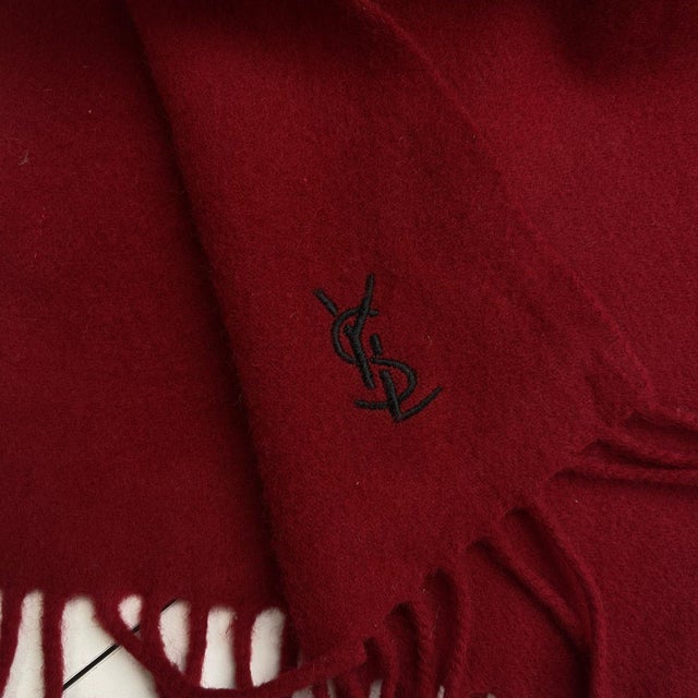 Red Yves Saint Laurent Red Solid 100% Wool Scarf For Sale - Image 8 of 9