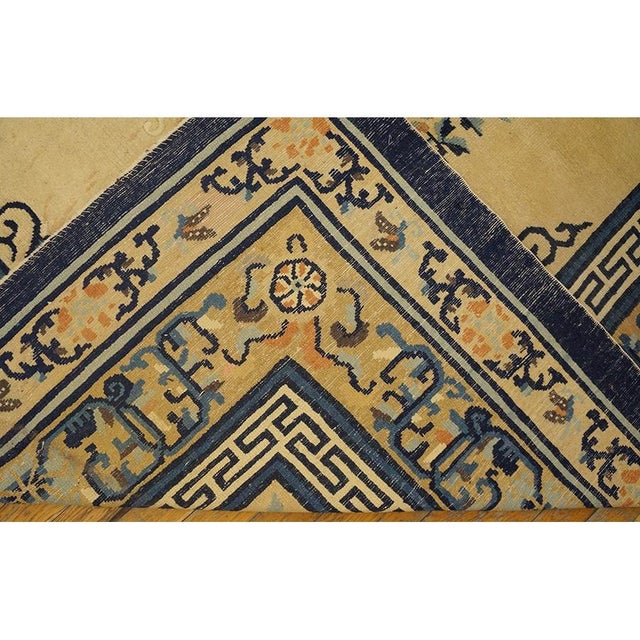 1920s Beige Floral Classic Greek Key Deco Antique Chinese Peking Knotted Rug For Sale - Image 9 of 10