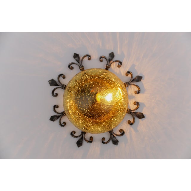 Iron glass flush mount ceiling / wall light, 1960s germany the fixture need 1 x e27 standard bulb with 60w max. light...