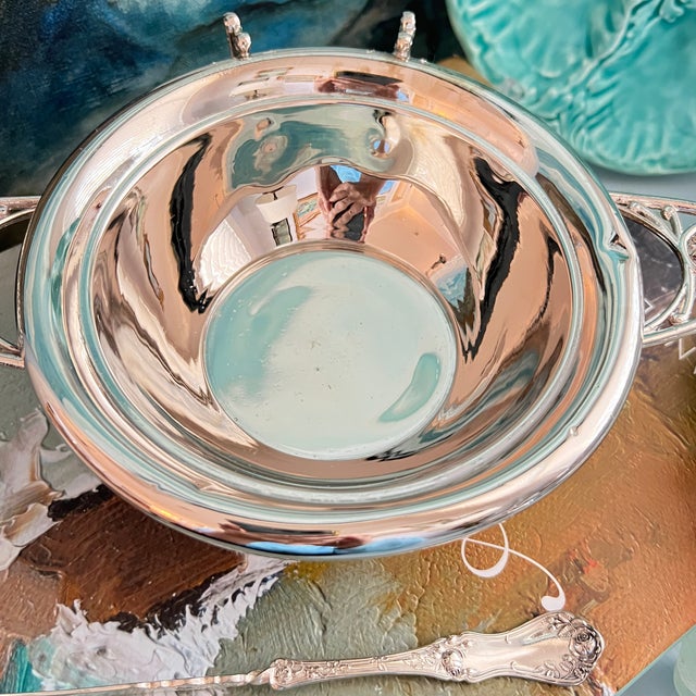 Antique Victorian Quadruple Silverplate Butter Cooler With Cow Finial and Butter Knife by Meriden Brittania Co. For Sale - Image 12 of 17